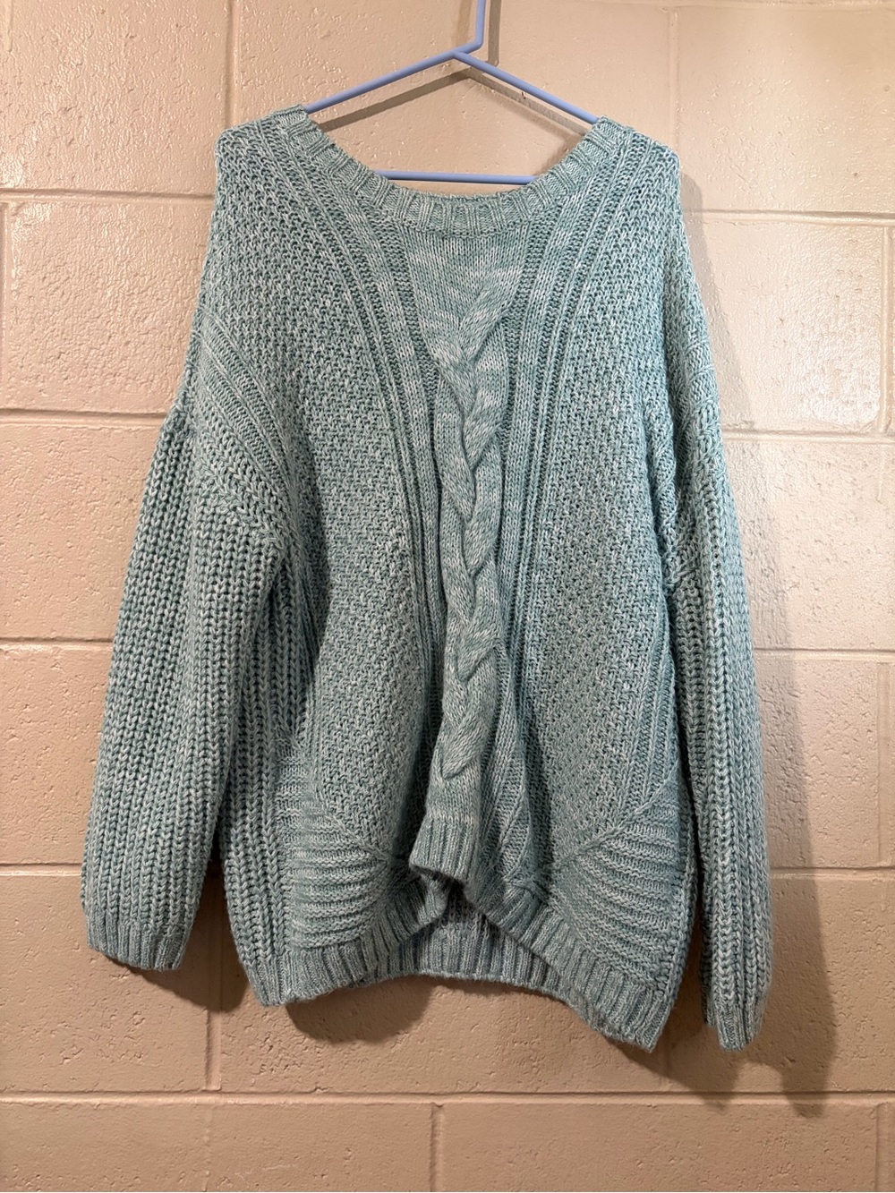 Ashley By 26 International Light Teal Cable Knit Scoop Neck Sweater